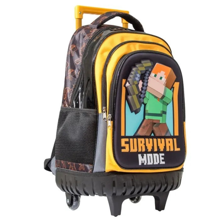 Mochila con ruedas amarillo negro niño Minecraft M34-220197