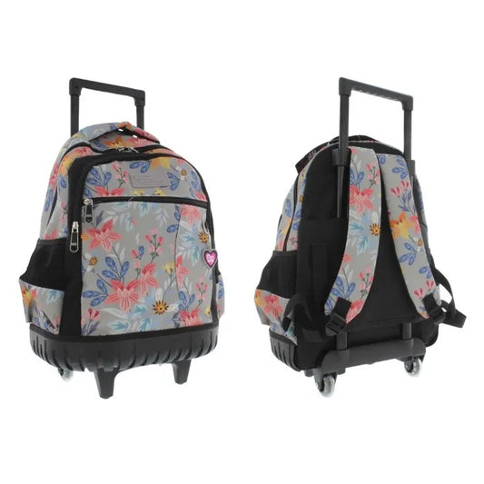 Mochila con ruedas flores gris niña 18 pulg 061-2303459