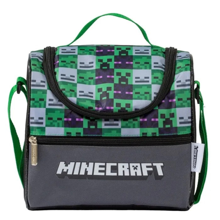 Lonchera minecraft cuadros gris verde niño M35-220220