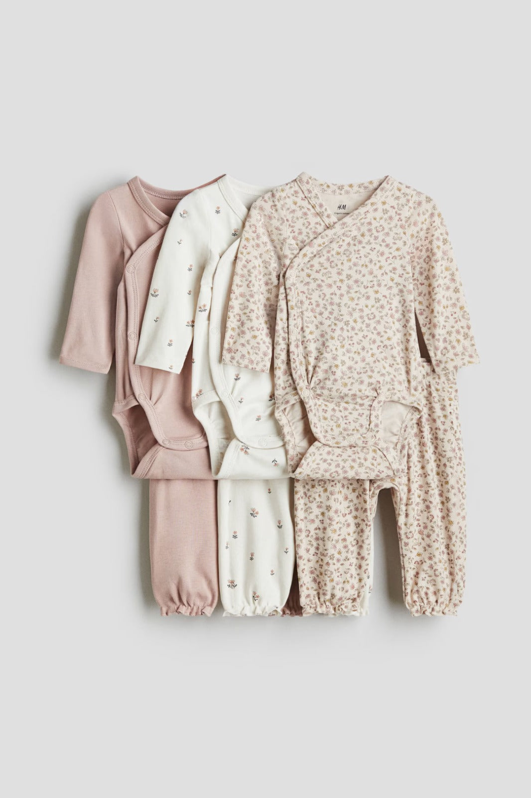 Set 6 piezas mameluco pantalon beige blanco rosado bebe niña H&M 1022957031