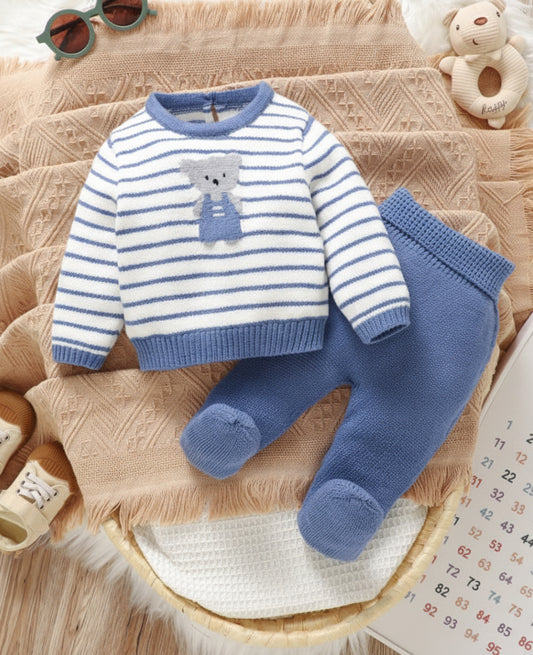 Set conjunto 2 piezas sueter blanco pantalon azul celeste bebe niño salida hospital sa2410145840430414