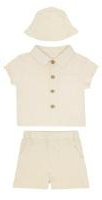 Set 3 piezas camisa short gorro beige bebe niño S110394GB