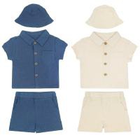 Set 3 piezas camisa short gorro beige bebe niño S110394GB