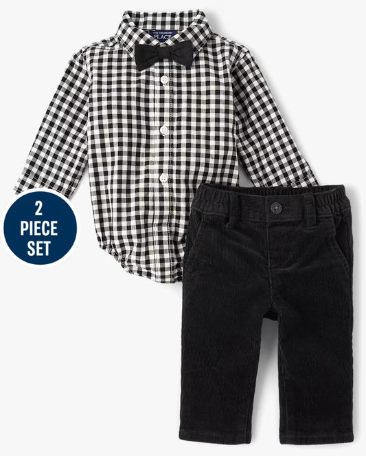 Set conjunto 2 piezas camisa blanca rayas negras pantalon negro Childrens Place 3049917