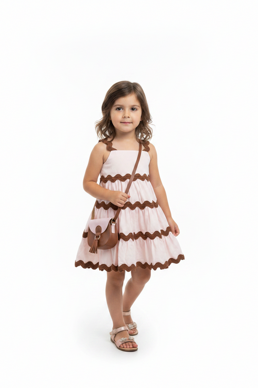 Vestido rosado con café cartera rosada café