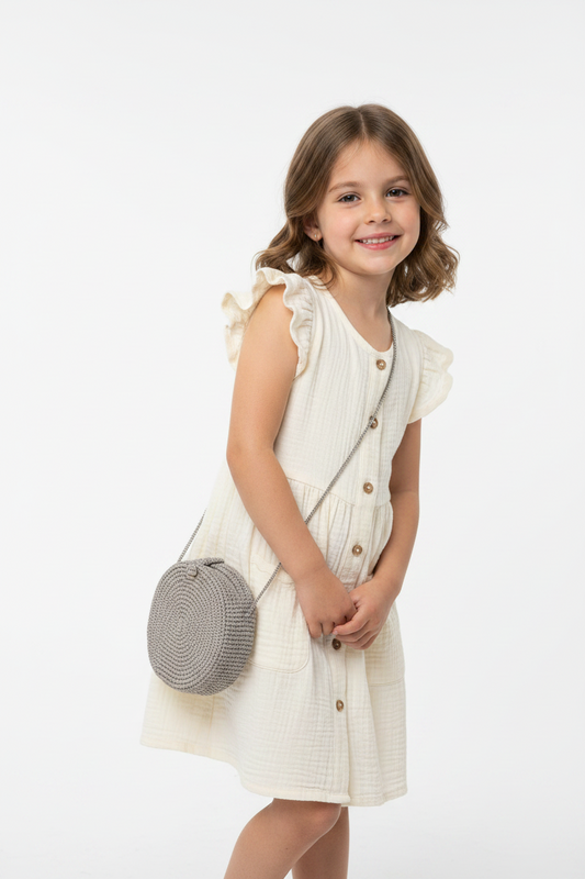 Vestido niña blanco cartera beige
