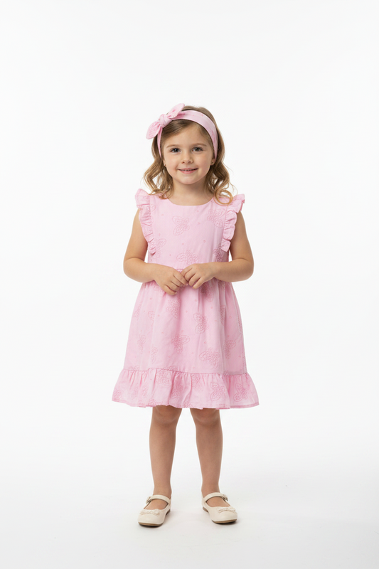 Vestido rosado con diadema niña