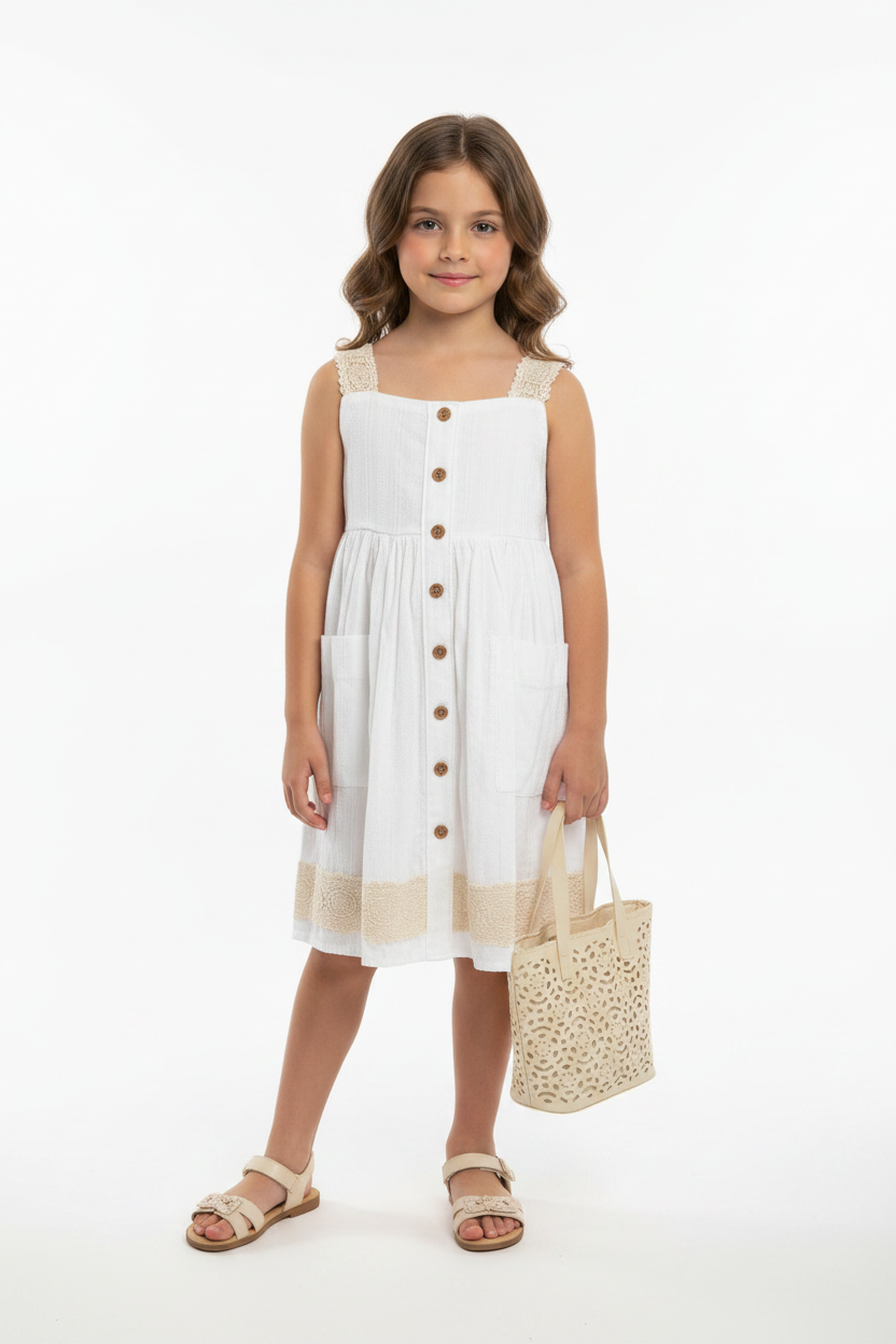 Vestido blanco cartera beige