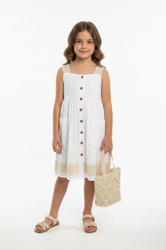 Vestido blanco cartera beige