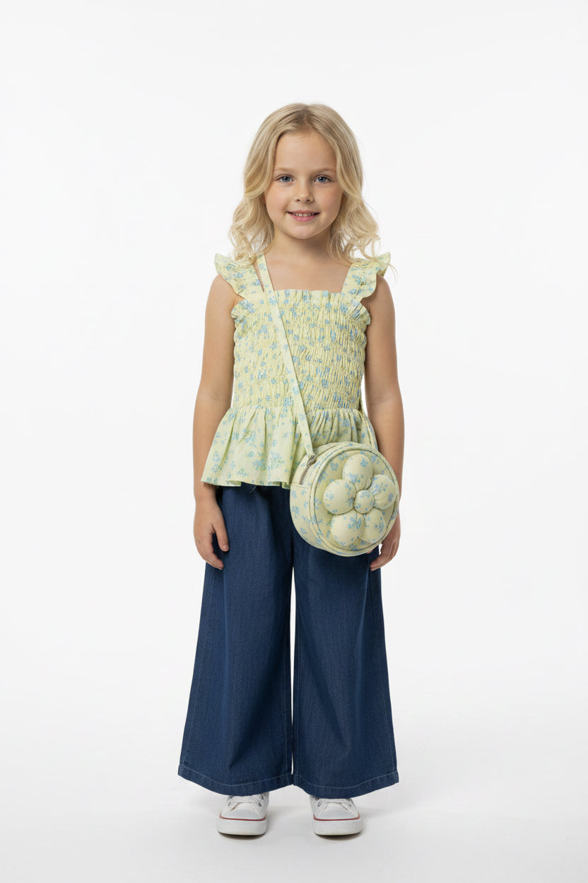 Set conjunto 2 piezas camisa verde pantalon azul cartera