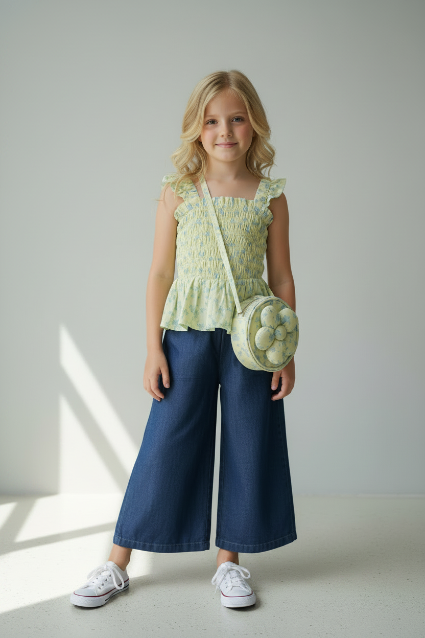 Set conjunto 2 piezas camisa verde pantalon azul cartera