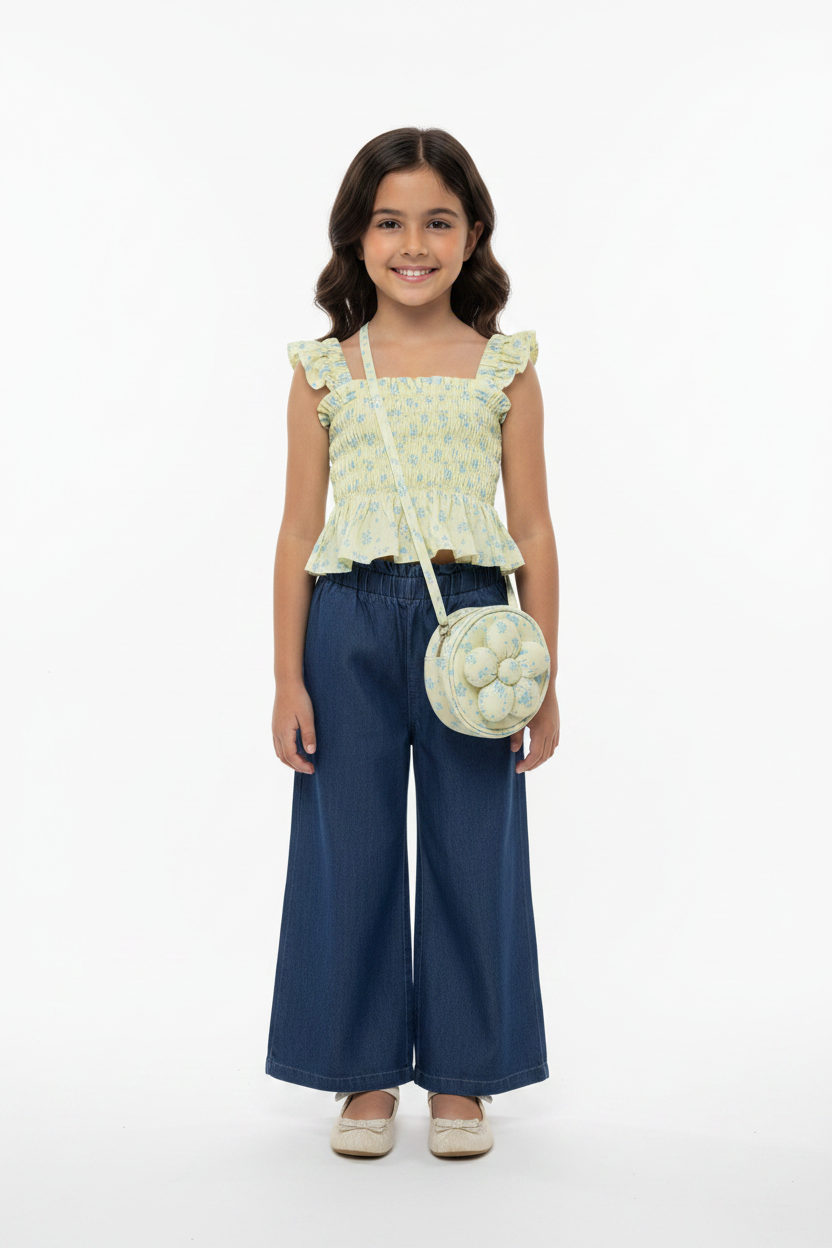 Set conjunto 2 piezas camisa verde pantalon azul cartera