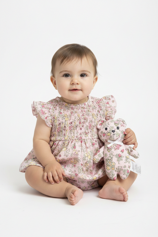 Vestido rosado bebe niña peluche apego