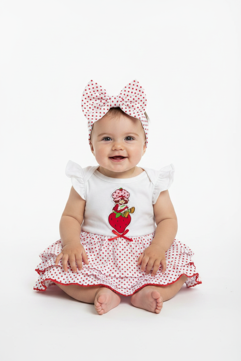 Vestido blanco rojo fresa