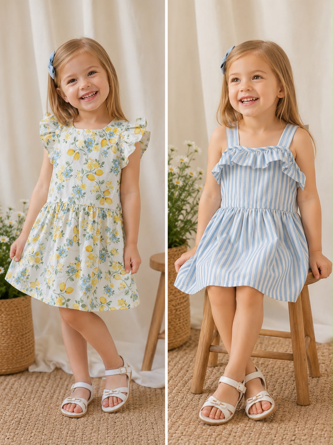 Set 2 vestidos limones azul celeste niña