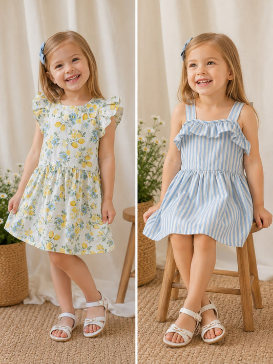 Set 2 vestidos limones azul celeste niña