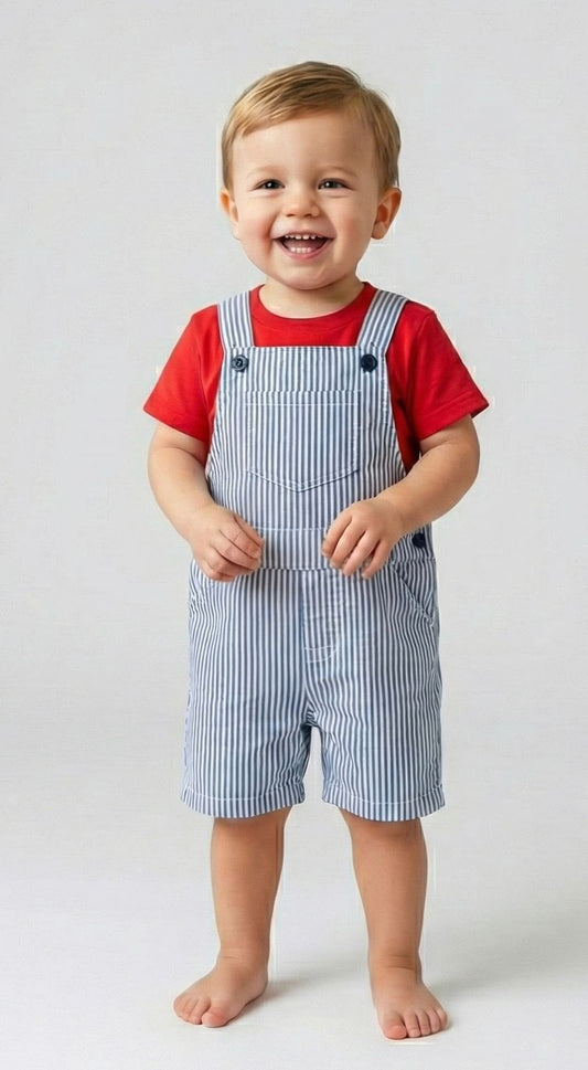 Set conjunto 2 piezas camisa roja overall azul bebe niño 78902
