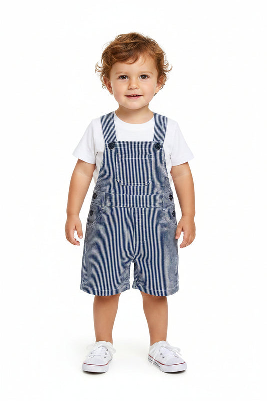 Set conjunto 2 piezas camisa blanca overall azul bebe niño 78902