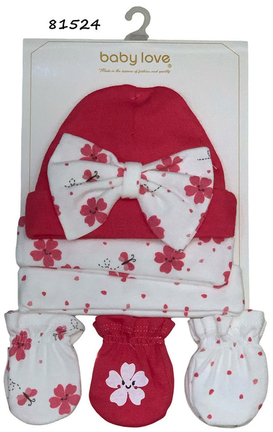 Set gorro chongo guantes manoplas rojo blanco 81524
