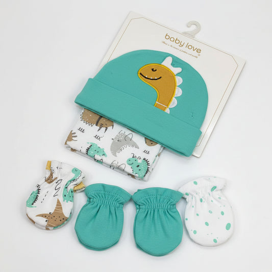 Set gorros manoplas guantes dinosaurio bebe niño 81527