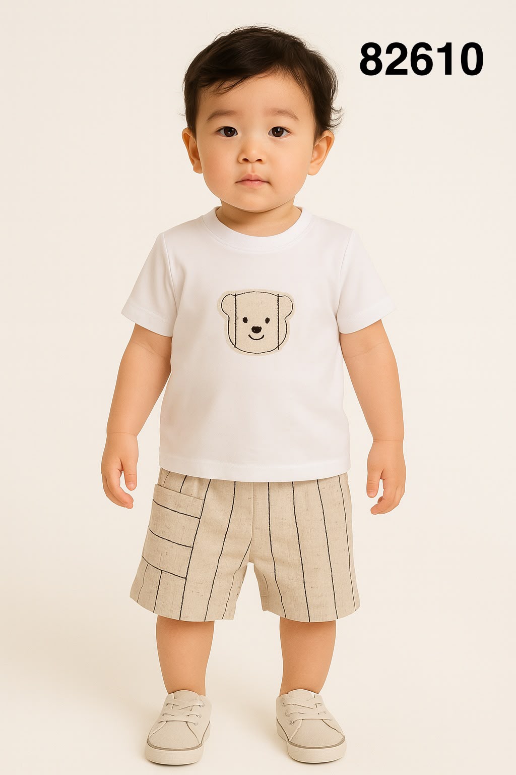 Set conjunto 2 piezas camisa beige short beige osito bebe niño 82610
