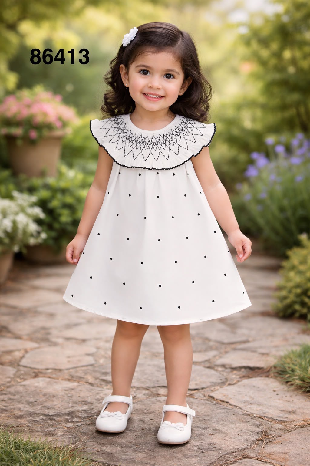 Vestido blanco polka dot puntos bebe niña 86413