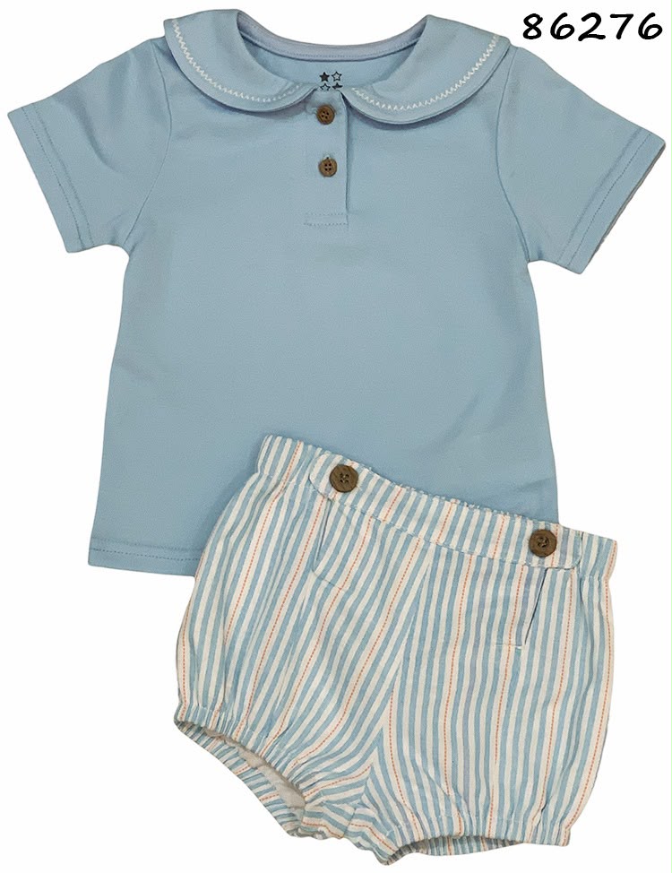 Set conjunto 2 piezas camisa azul short blanco azul bebe niño 86276