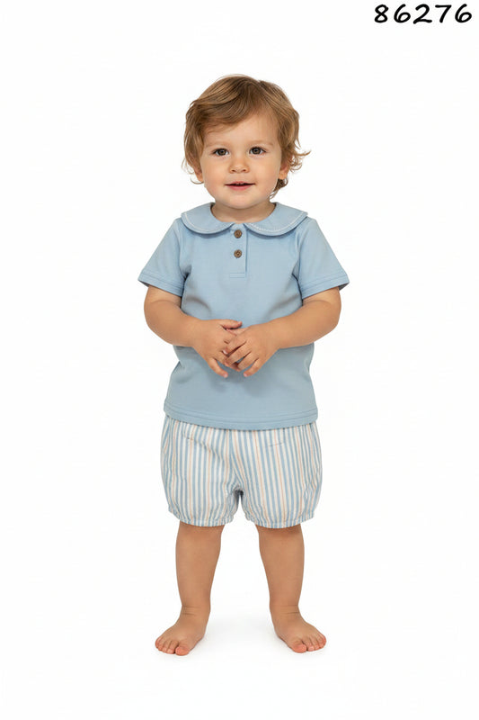 Set conjunto 2 piezas camisa azul short blanco azul bebe niño 86276