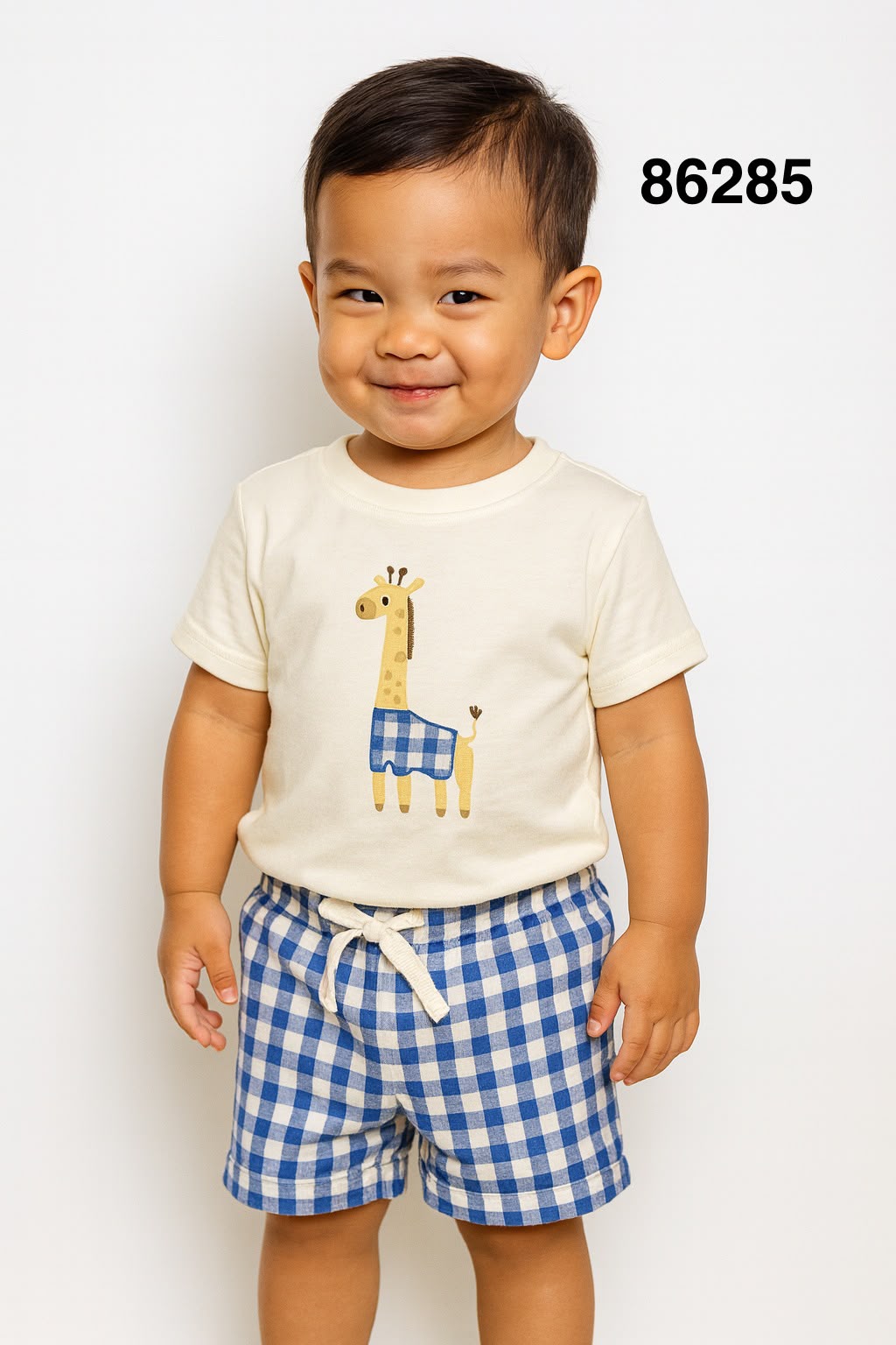 Set conjunto 2 piezas camisa beige jirafa short azul bebe niño 86285