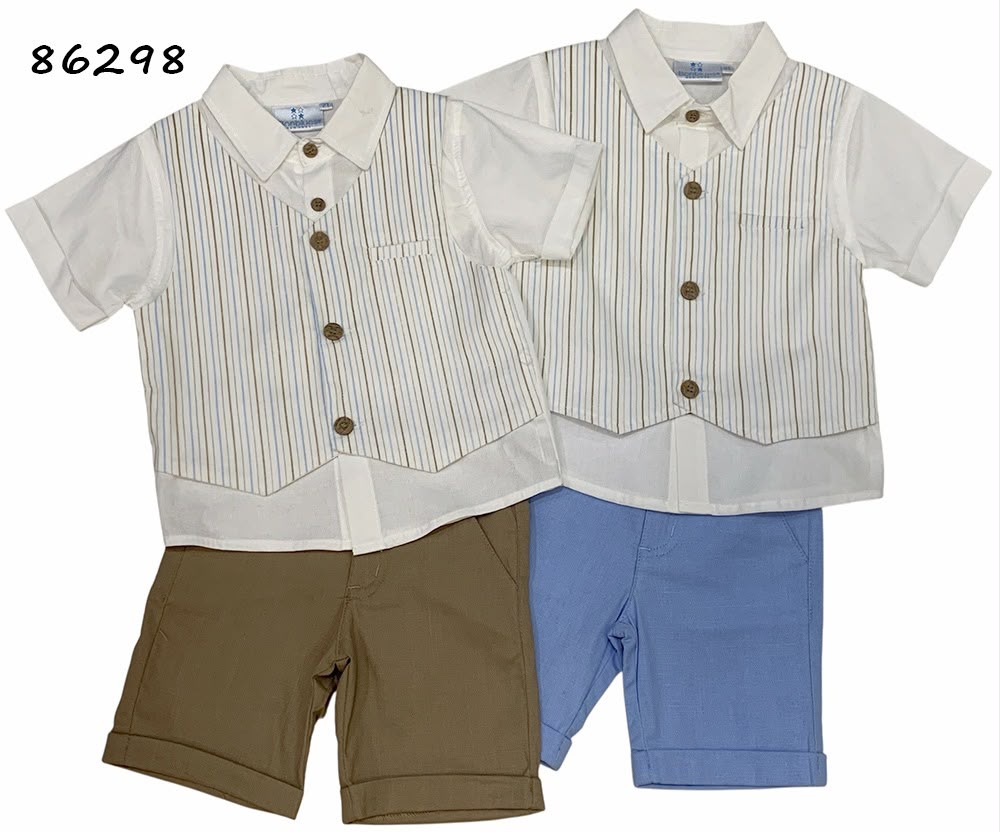 Set conjunto 2 piezas camisa blanca short cafe bebe niño 86298