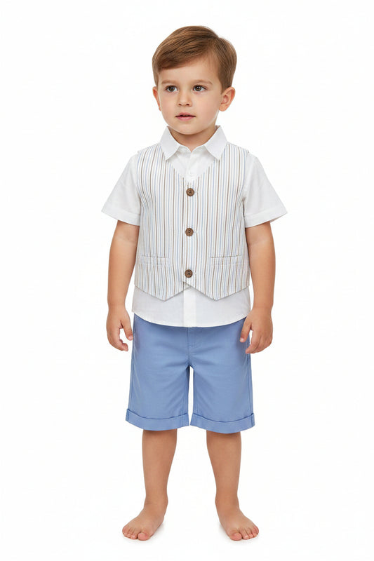 Set conjunto 2 piezas camisa blanca short azul bebe niño 86298