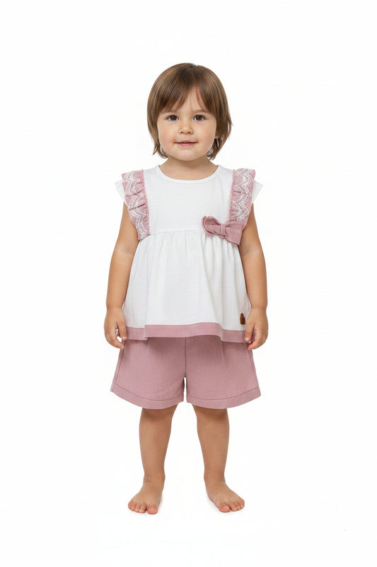 Set conjunto 2 piezas camisa short rosado bebe niña HPC86370