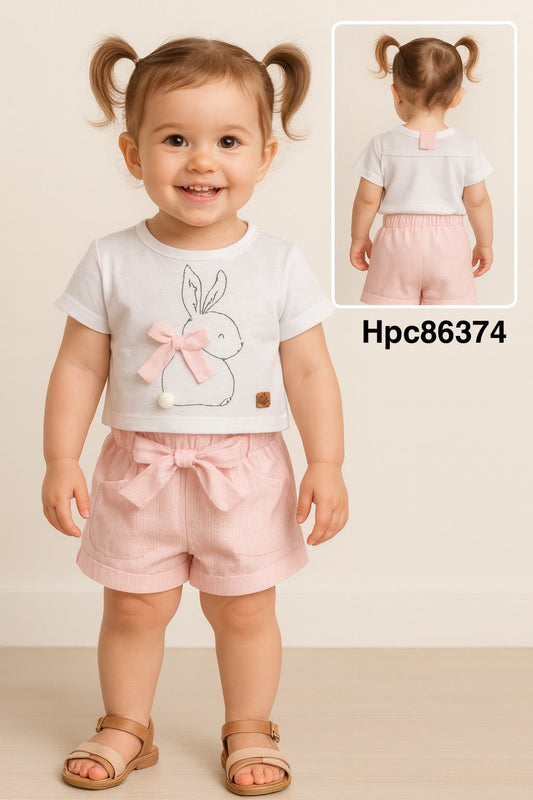 Set conjunto 2 piezas camisa blanca short rosado bebe niña HPC86374