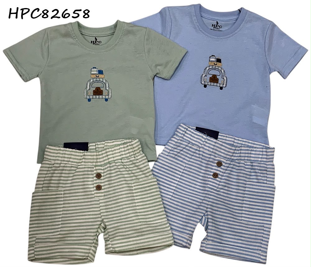 Set conjunto 2 piezas camis azul carrito short azul bebe niño HPC82658
