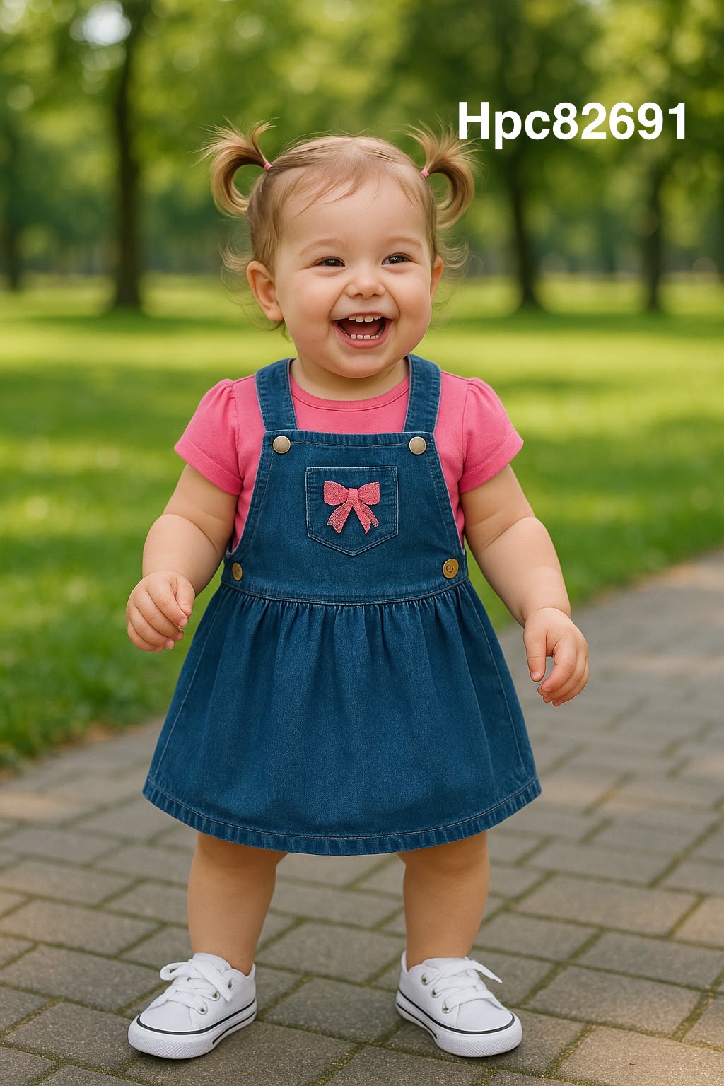 Set conjunto 2 piezas camisa rosada overall jeans bebe niña HPC82691e