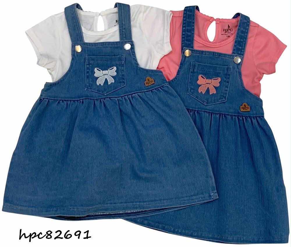 Set conjunto 2 piezas camisa rosada overall jeans bebe niña HPC82691e