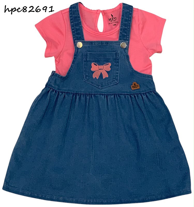 Set conjunto 2 piezas camisa rosada overall jeans bebe niña HPC82691e