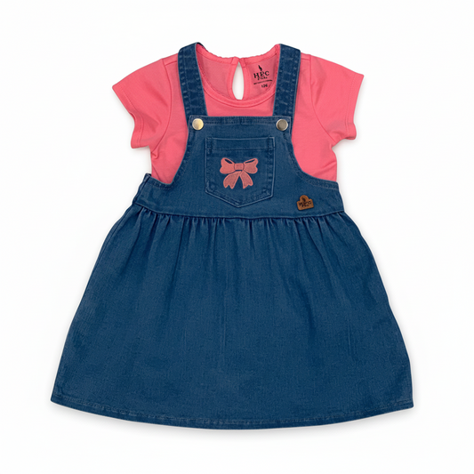 Set conjunto 2 piezas camisa rosada overall jeans bebe niña polo HPC82691e