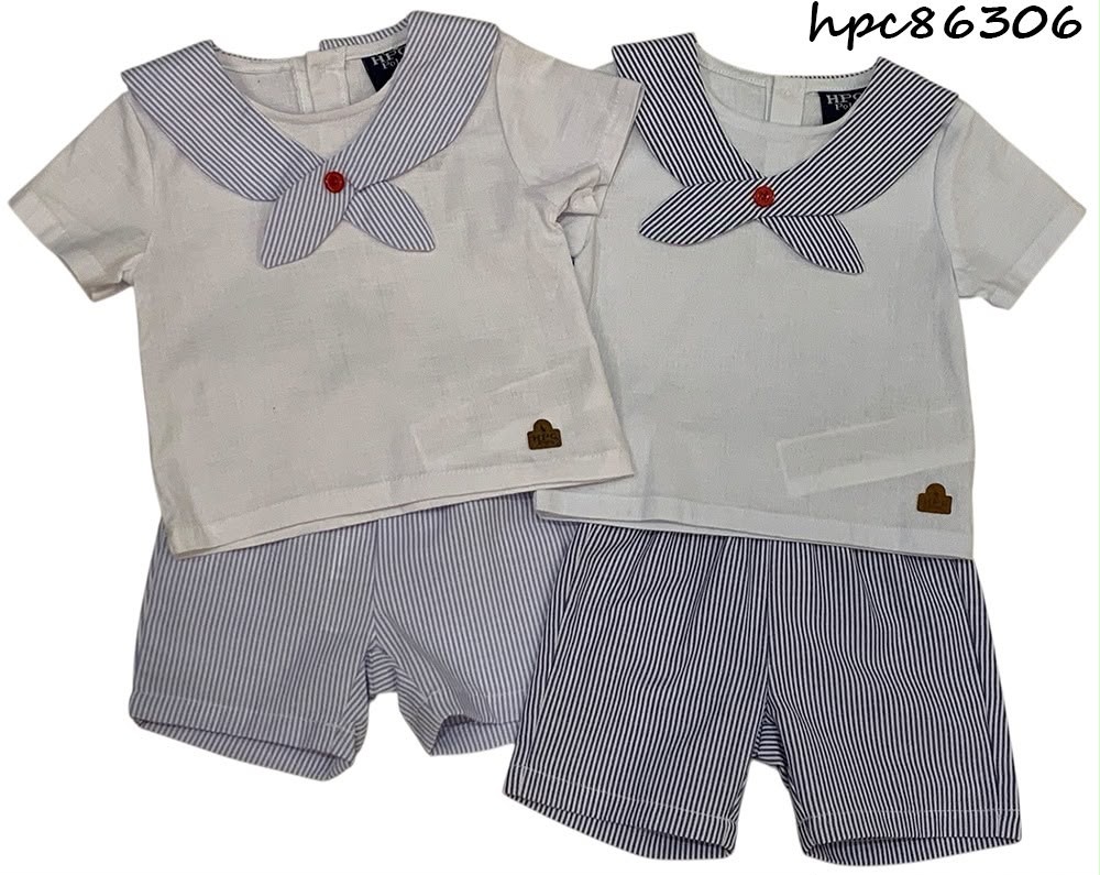 Set conjunto 2 piezas camisa blanca short azul claro bebe niño HPC86306