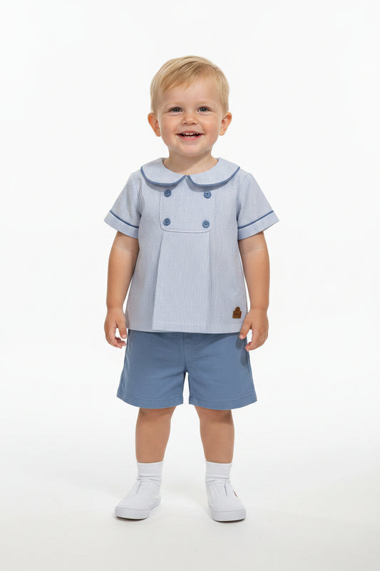 Set conjunto 2 piezas camisa short azul bebe niño HPC86308
