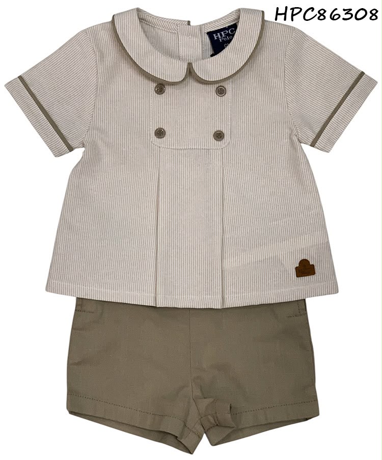 Set conjunto camisa short café bebe niño HPC86308