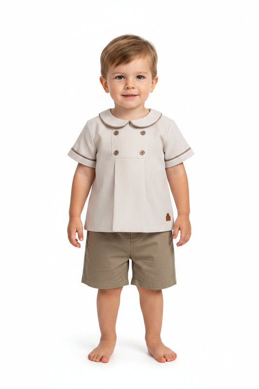 Set conjunto camisa short café bebe niño HPC86308