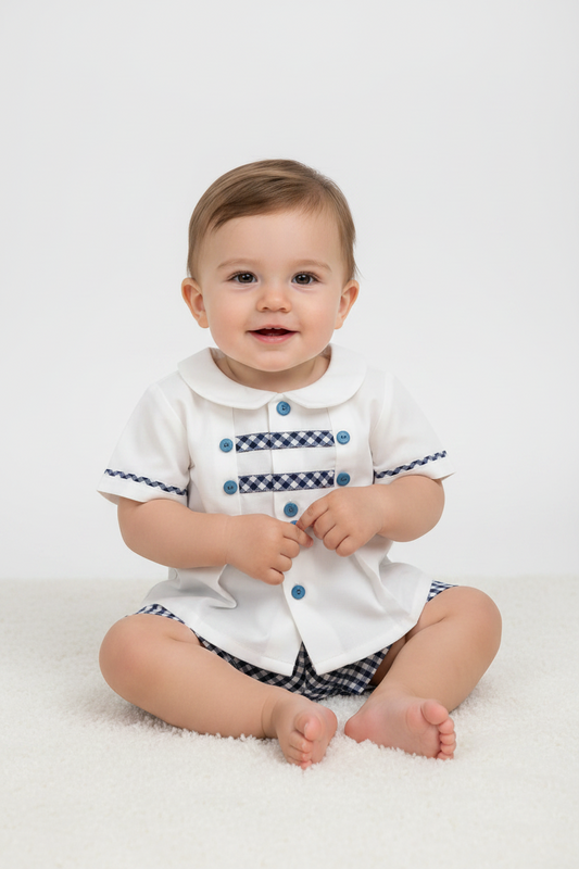 Set conjunto 2 piezas camisa blanca short azul oscuro HPC86311