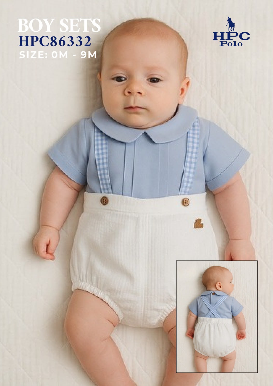 Set conjunto camisa short azul blanco bebe niño HPC86332