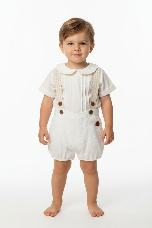 Set conjunto camisa short beige blanco bebe niño HPC86332