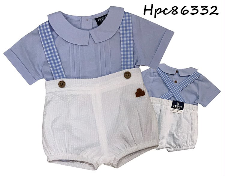 Set conjunto camisa short azul blanco bebe niño HPC86332