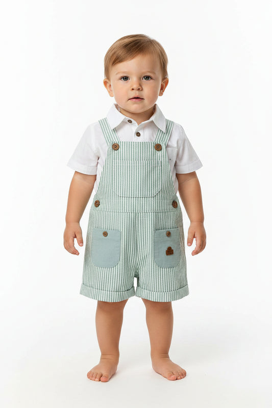Set conjunto 2 piezas camisa blanca overall verde acqua  bebe niño HPC86333