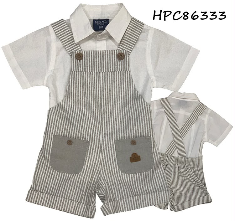 Set conjunto 2 piezas camisa blanca overall gris  bebe niño HPC86333