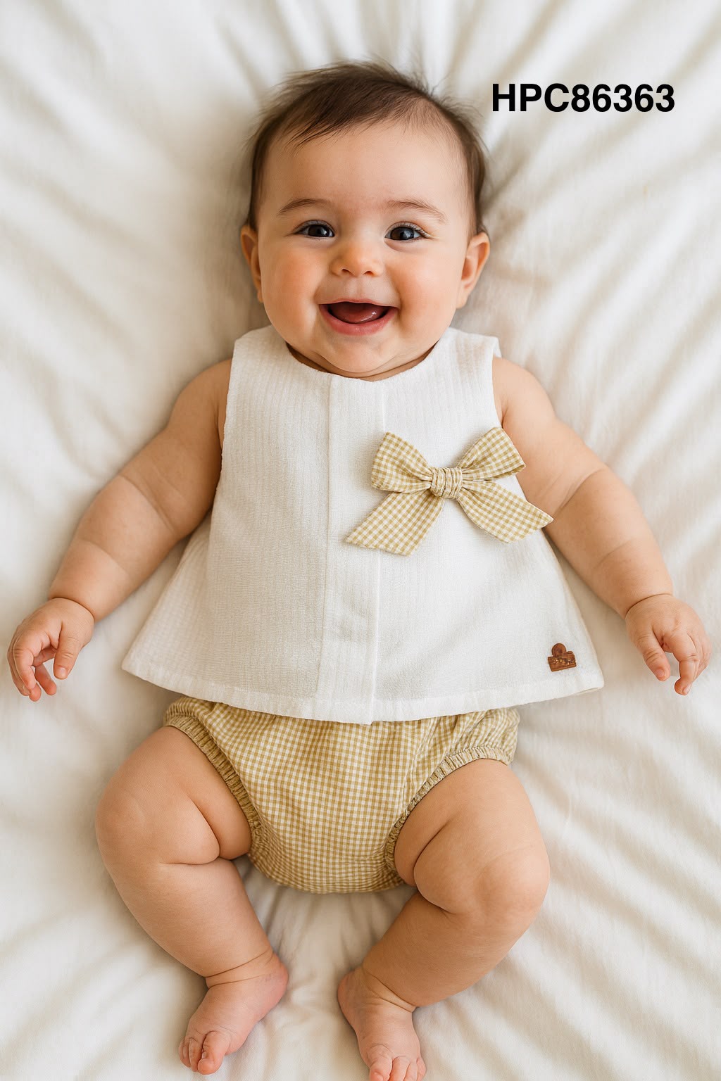 Set conjunto 2 piezas camisa blanca short beige bebe niña HPC86363