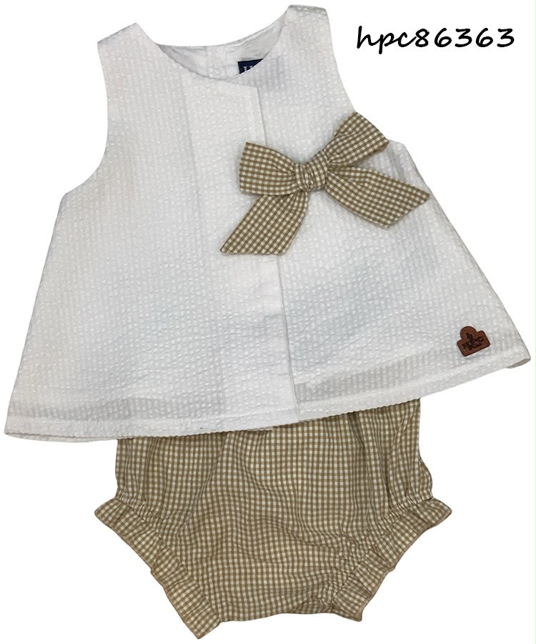 Set conjunto 2 piezas camisa blanca short beige bebe niña HPC86363